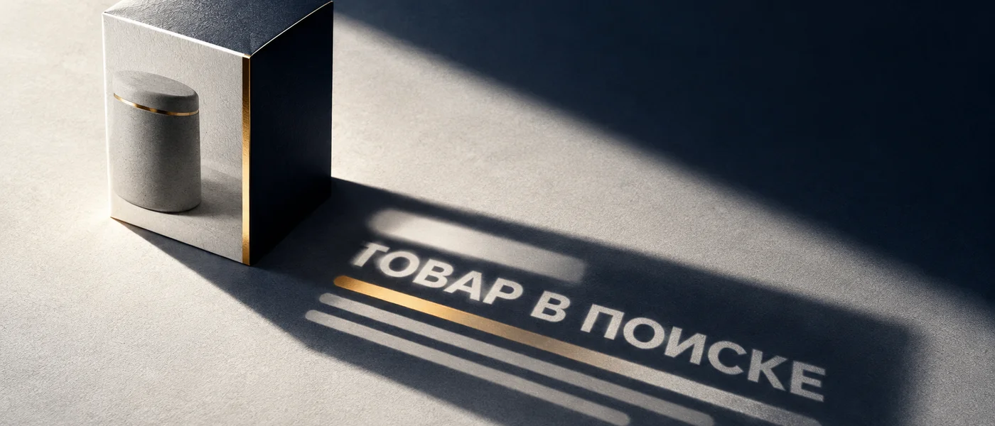 Товарная коробка отбрасывает тень в форме поисковой выдачи
