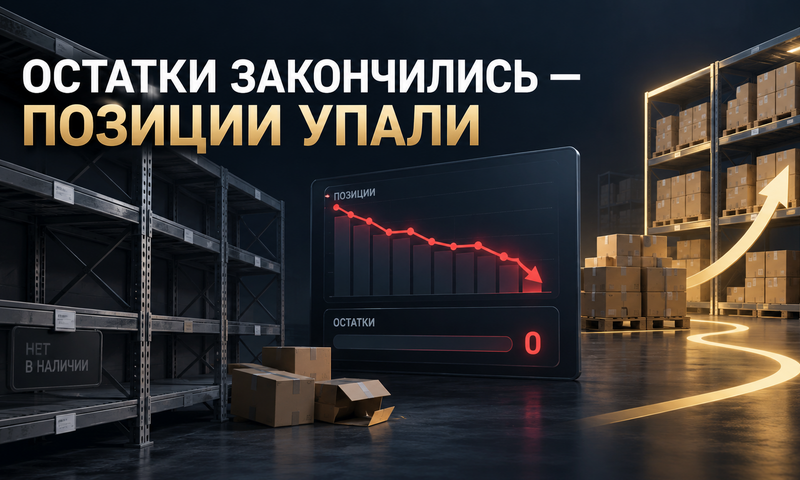 Иллюстрация кейса: Остатки закончились, карточки потеряли позиции: рост продаж на 42% и снижение логистики на 28%