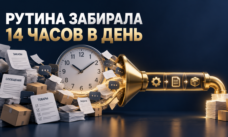 Иллюстрация кейса: Собственник работал по 14 часов в день: освободили 120 часов в месяц и рост продаж на 37%